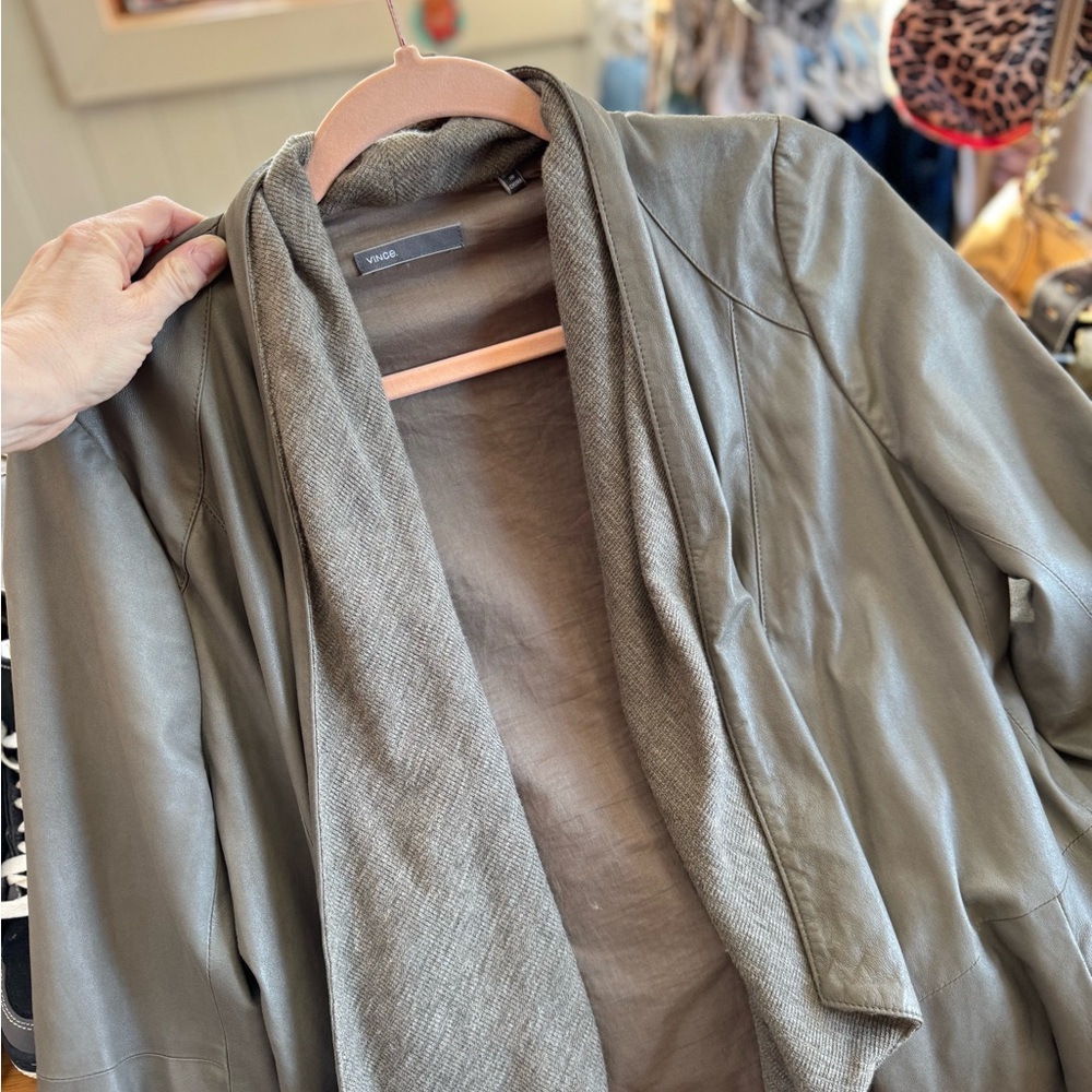 Vince Women's Gray Drape Leather Jacket L